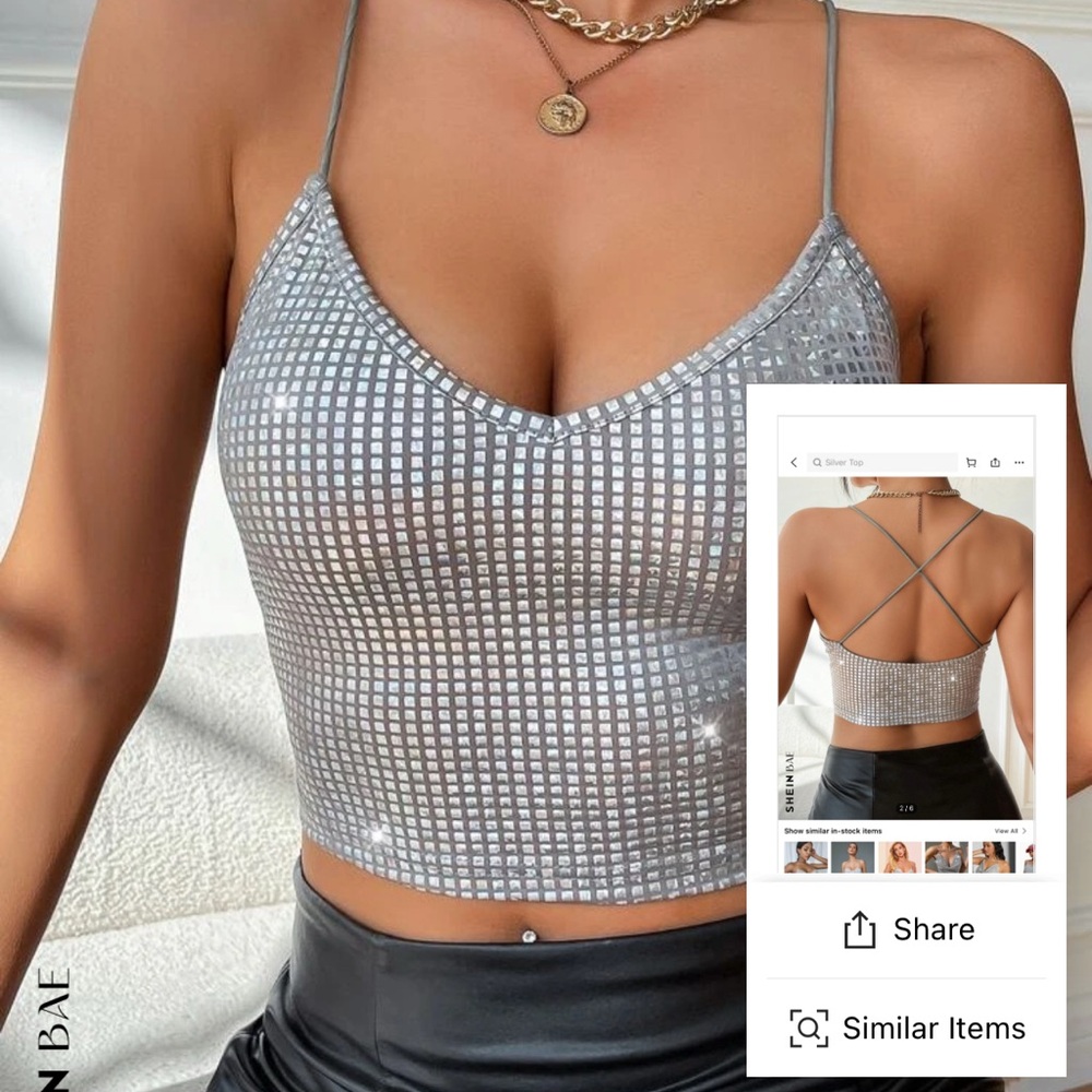 SHEIN Silver Sparkle Crop Top